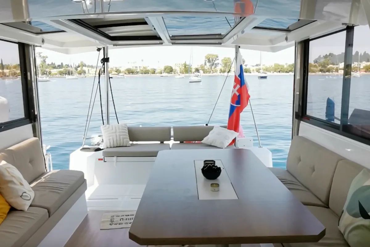 Salon of Sunny, a Bali Catspace catamaran at Municipal Unit of Lefkada, Greece